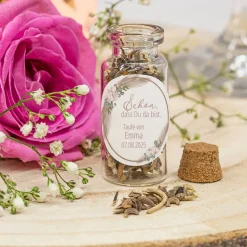 Gastgeschenk Mini Glasröhrchen mit Aufkleber "Boho Pampas"