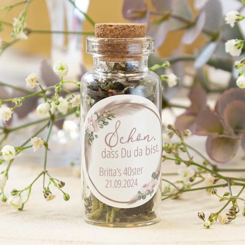 Gastgeschenk Mini Glasröhrchen mit Aufkleber "Boho Pampas"