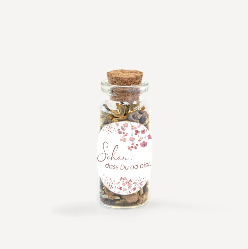 Gastgeschenk Mini Glasröhrchen + Aufkleber "Trockenblumen Blush"