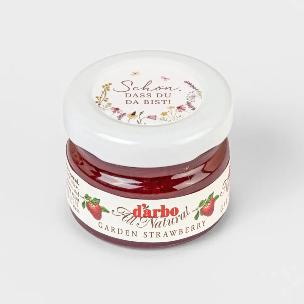 Gastgeschenk Mini Konfitüre mit Aufkleber "Wildromantische Blüten"