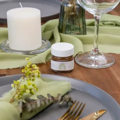 Gastgeschenk Mini Nutella Glas mit Aufkleber "Regenbogen mit Herzen Pastell"