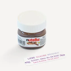 Gastgeschenk Mini Nutella Glas Mädchen "Liebe Glaube Weisheit"