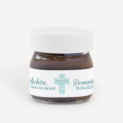 Gastgeschenk Mini Nutella Glas Kommunion Junge "Kreuz Modern"