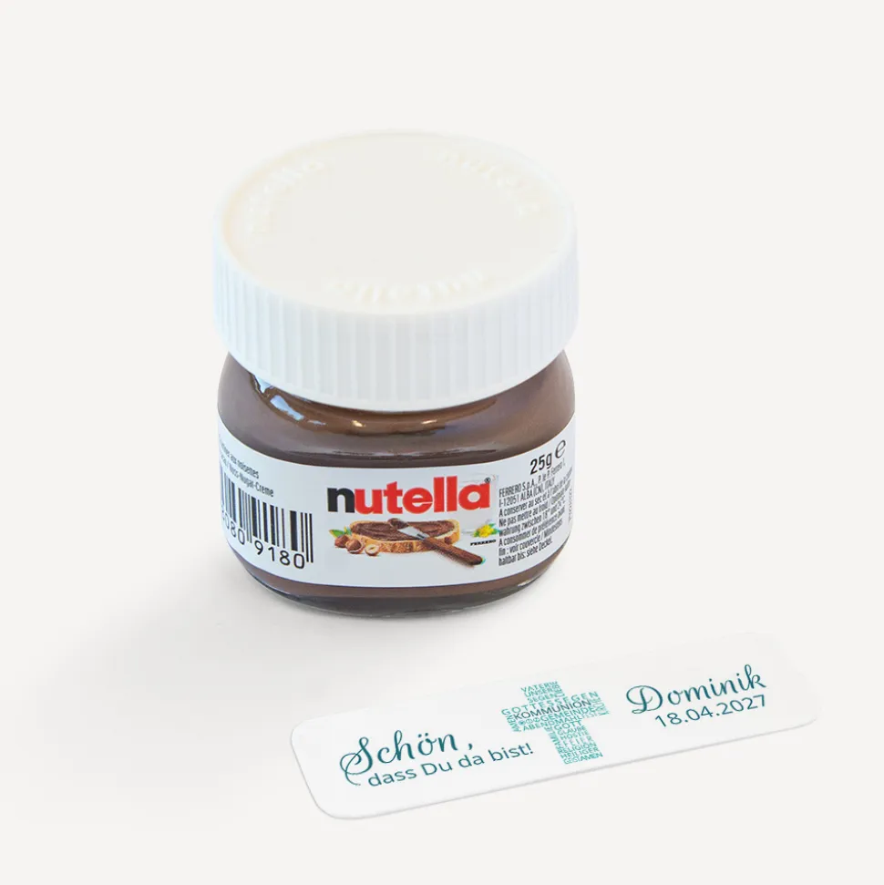 Gastgeschenk Mini Nutella Glas Kommunion Junge "Kreuz Modern"