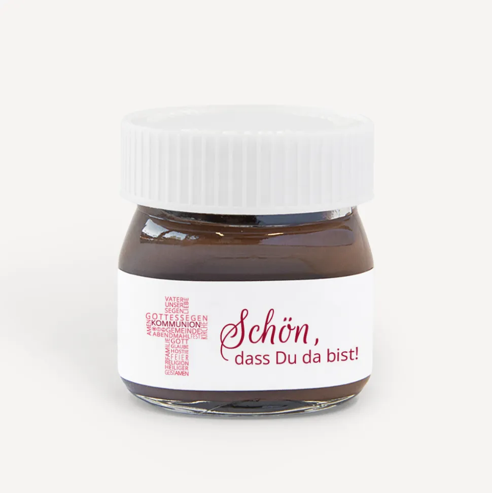 Gastgeschenk Mini Nutella Glas Kommunion Mädchen "Kreuz Modern"