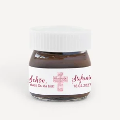 Gastgeschenk Mini Nutella Glas Kommunion Mädchen "Kreuz Modern"