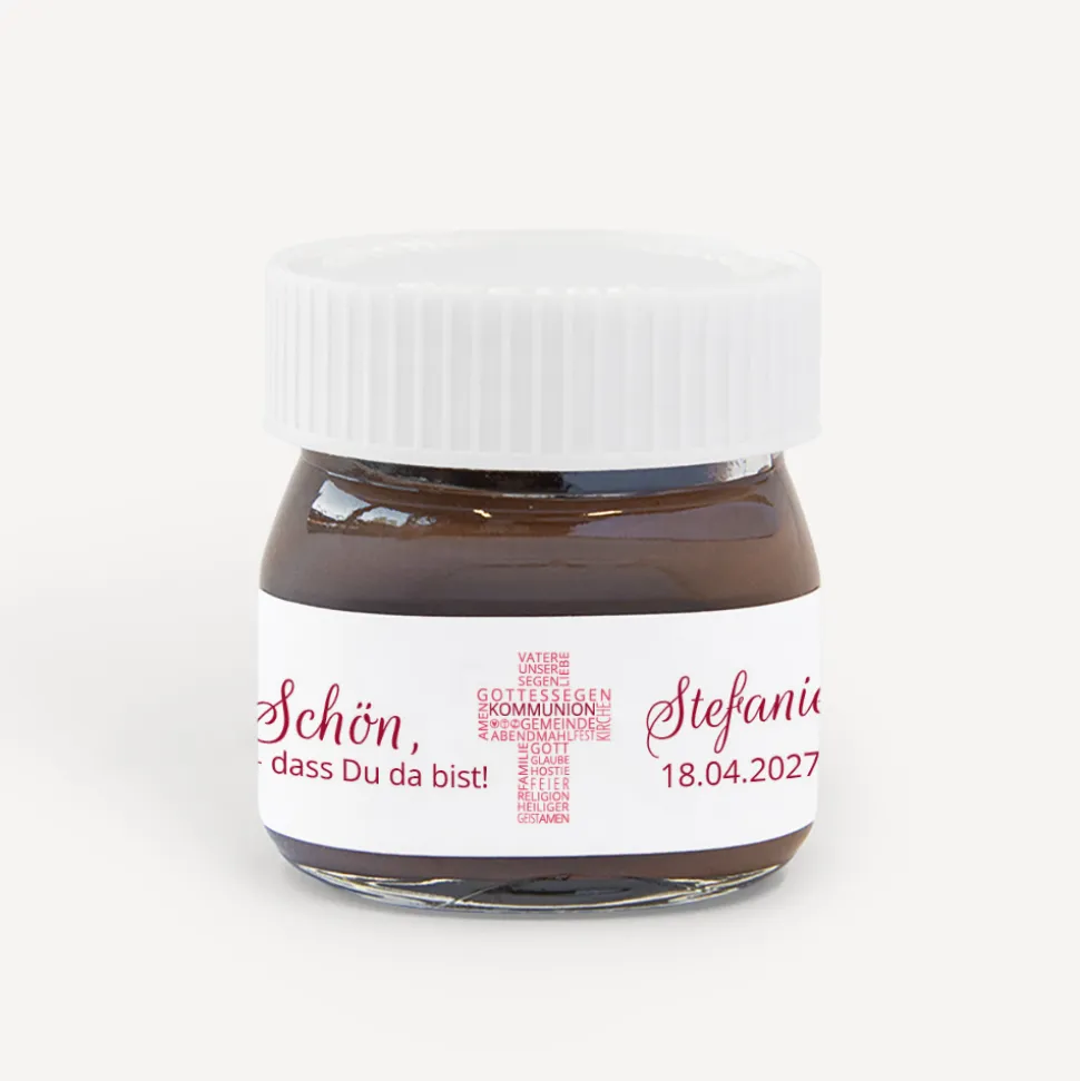 Gastgeschenk Mini Nutella Glas Kommunion Mädchen "Kreuz Modern"