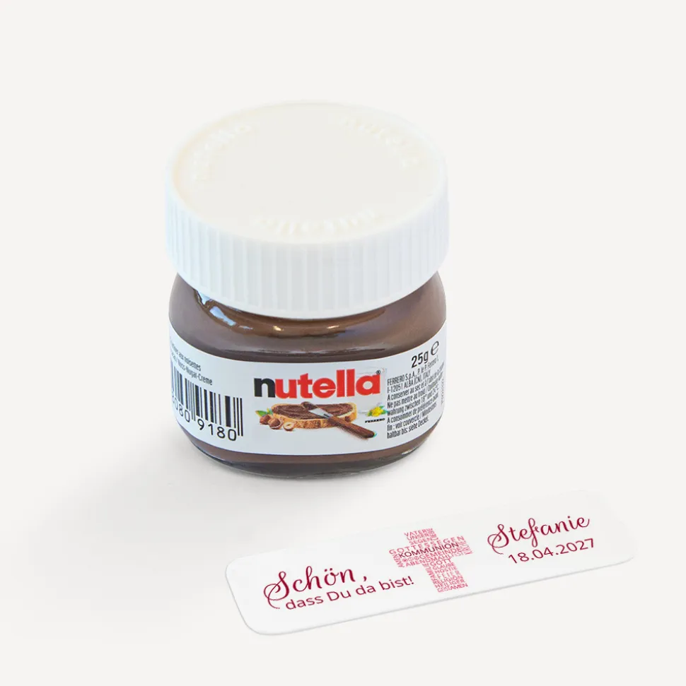 Gastgeschenk Mini Nutella Glas Kommunion Mädchen "Kreuz Modern"