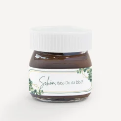 Gastgeschenk Mini Nutella Glas + Aufkleber "Eukalyptus Geometrie"