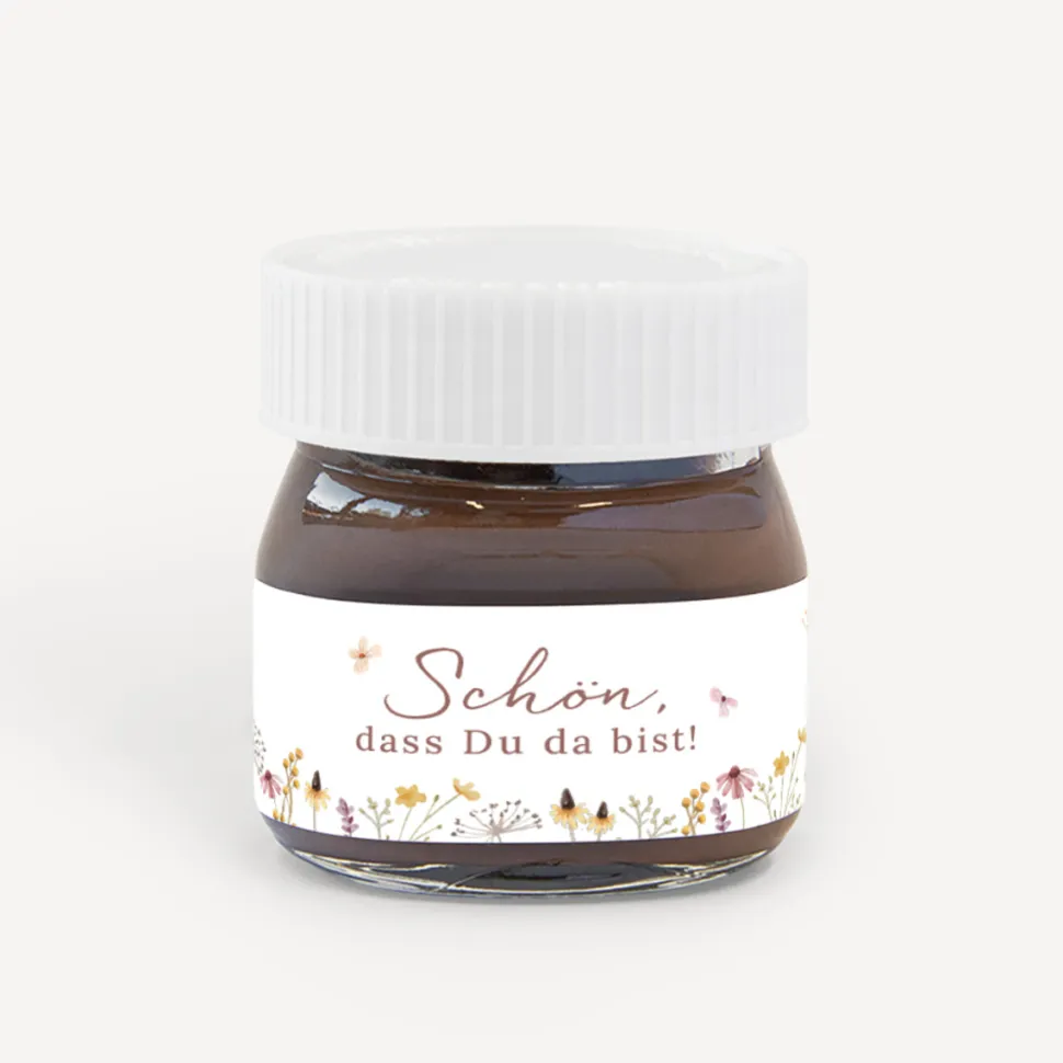 Gastgeschenk Mini Nutella Glas "Wildromantische Blüten"