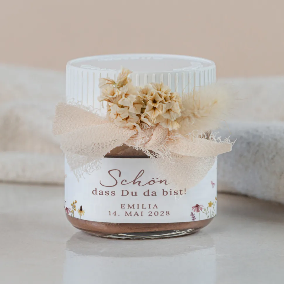 Gastgeschenk Mini Nutella Glas "Wildromantische Blüten"