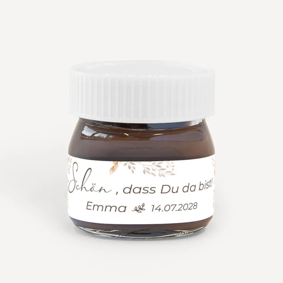 Gastgeschenk Mini Nutella Glas + Aufkleber "Trockengras"