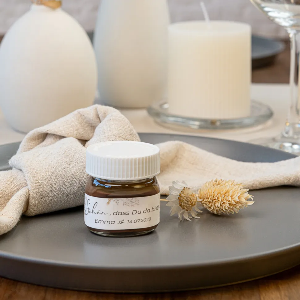 Gastgeschenk Mini Nutella Glas + Aufkleber "Trockengras"