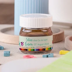 Gastgeschenk Mini Nutella Glas mit Aufkleber "Stifte ABC"