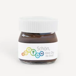 Gastgeschenk Mini Nutella Glas mit Aufkleber "Regenbogen Symbole"