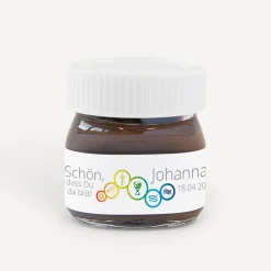 Gastgeschenk Mini Nutella Glas mit Aufkleber "Regenbogen Symbole"