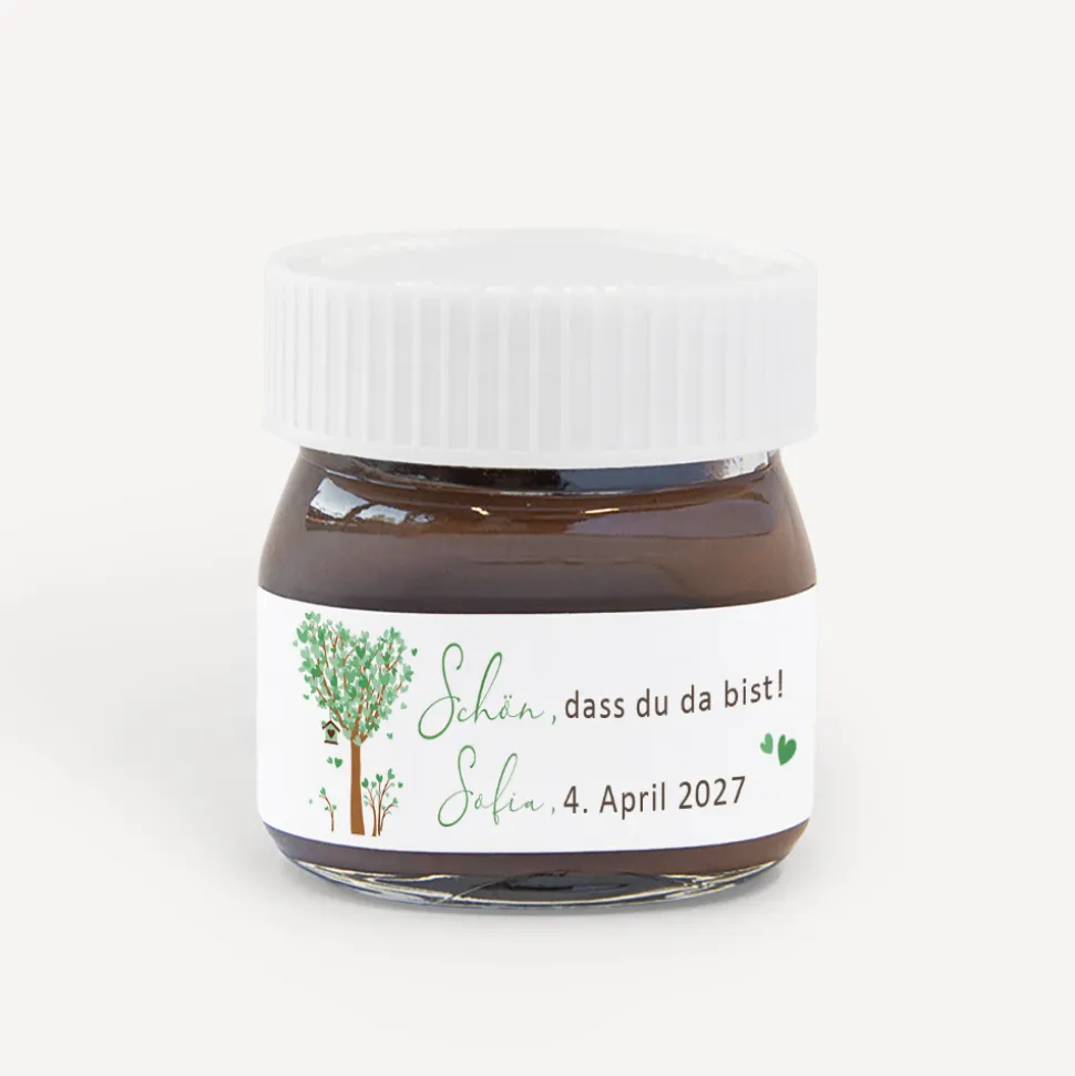Gastgeschenk Mini Nutella Glas "Baum Herzen"
