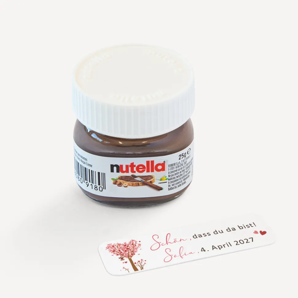 Gastgeschenk Mini Nutella Glas "Baum Herzen"
