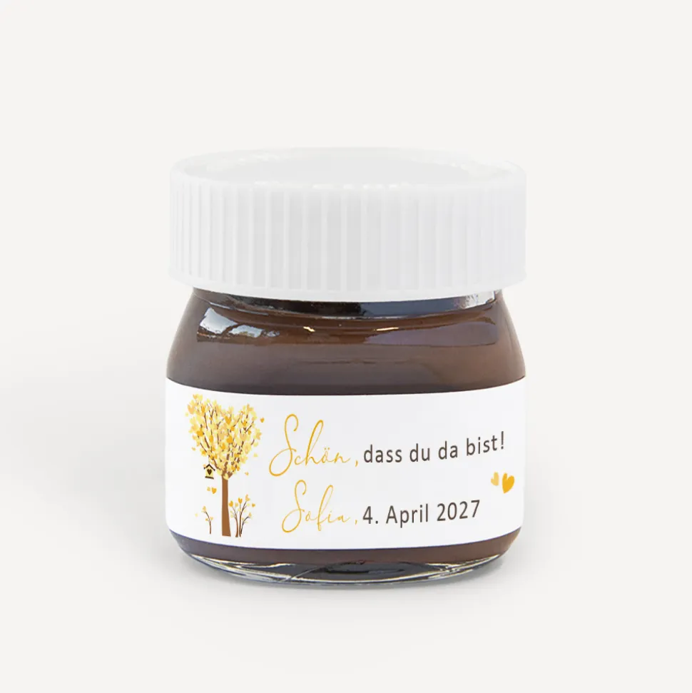 Gastgeschenk Mini Nutella Glas "Baum Herzen"