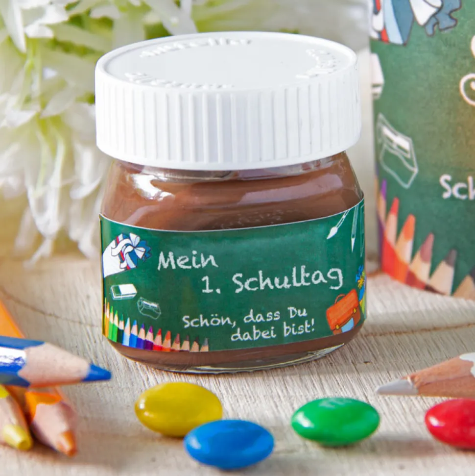 Gastgeschenk Mini Nutella Glas mit Aufkleber "Stifte"