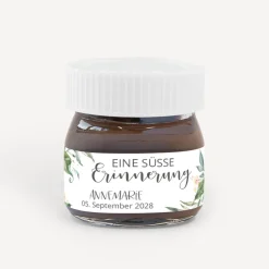 Gastgeschenk Mini Nutella Glas + Aufkleber Green Magic