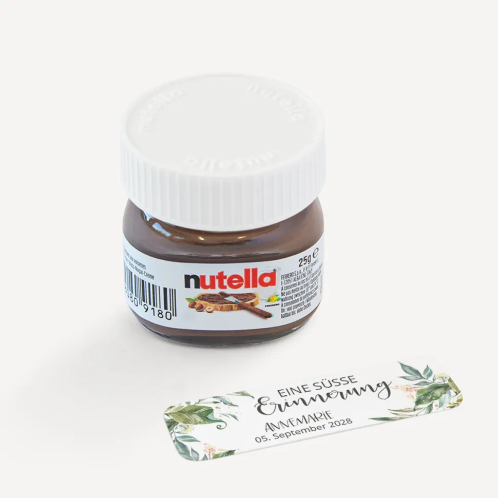Gastgeschenk Mini Nutella Glas + Aufkleber Green Magic