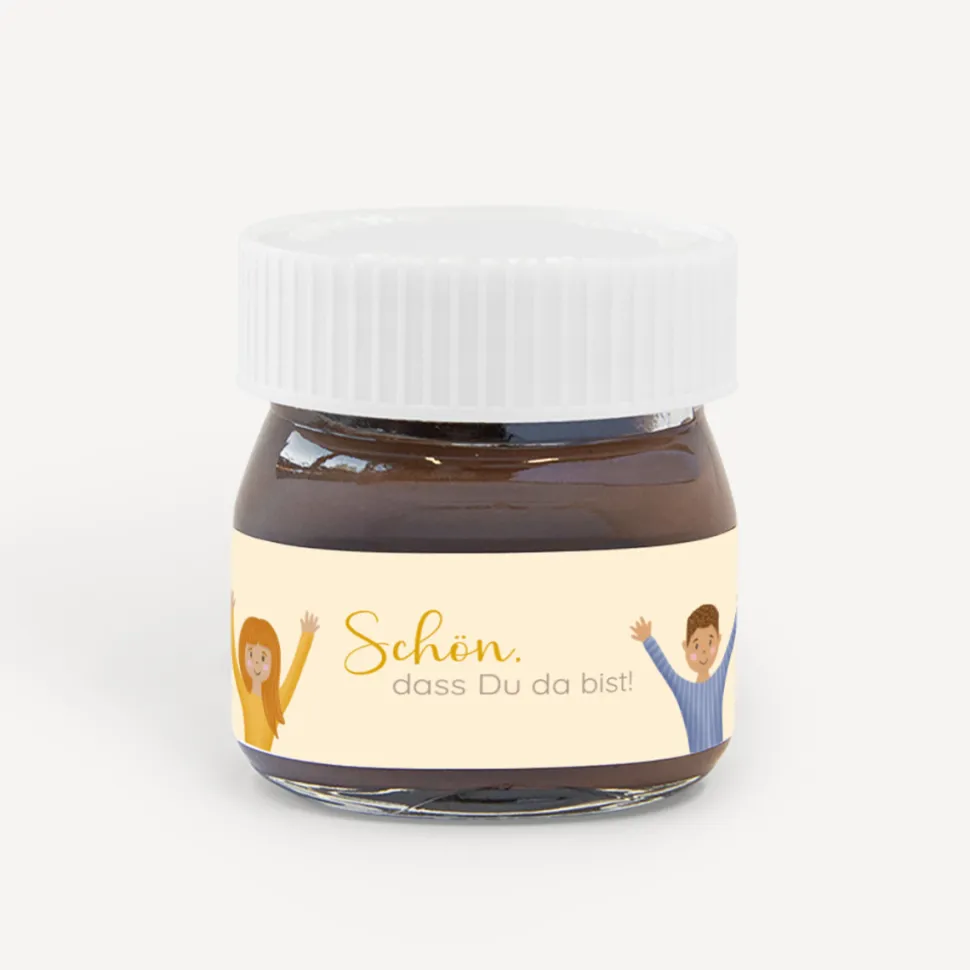 Gastgeschenk Mini Nutella Glas mit Aufkleber "Ihr seid meine Freunde!"