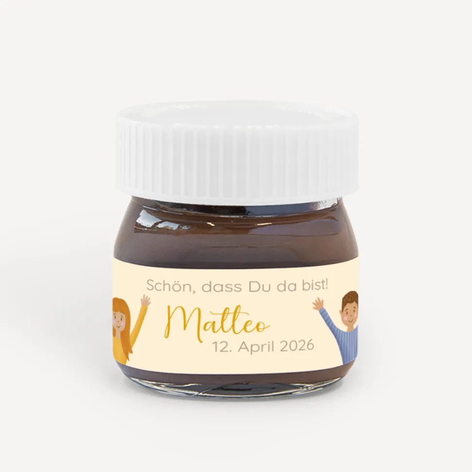 Gastgeschenk Mini Nutella Glas mit Aufkleber "Ihr seid meine Freunde!"