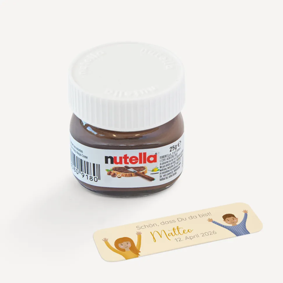 Gastgeschenk Mini Nutella Glas mit Aufkleber "Ihr seid meine Freunde!"