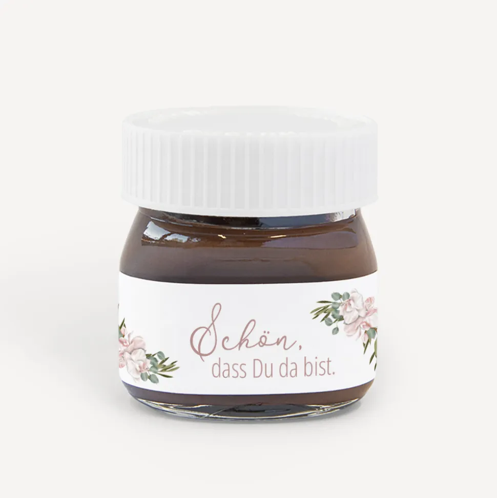 Gastgeschenk Mini Nutella Glas + Aufkleber "Boho Pampas"