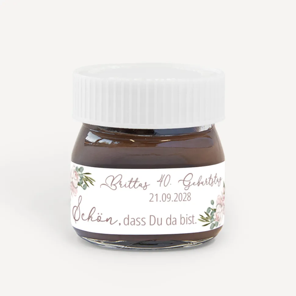 Gastgeschenk Mini Nutella Glas + Aufkleber "Boho Pampas"