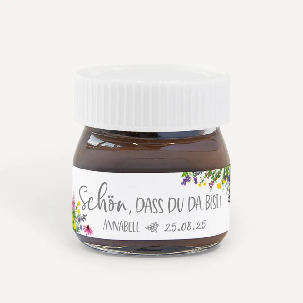 Gastgeschenk Mini Nutella Glas "Wildblumen"