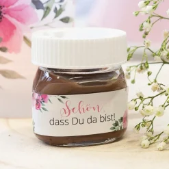 Gastgeschenk Mini Nutella Glas + Aufkleber Bohemian Summer