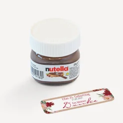 Gastgeschenk Mini Nutella Glas + Aufkleber Vintage rote Blumen