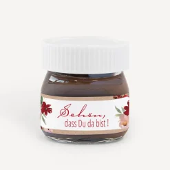 Gastgeschenk Mini Nutella Glas + Aufkleber Vintage rote Blumen