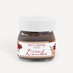 Gastgeschenk Mini Nutella Glas + Aufkleber Vintage rote Blumen