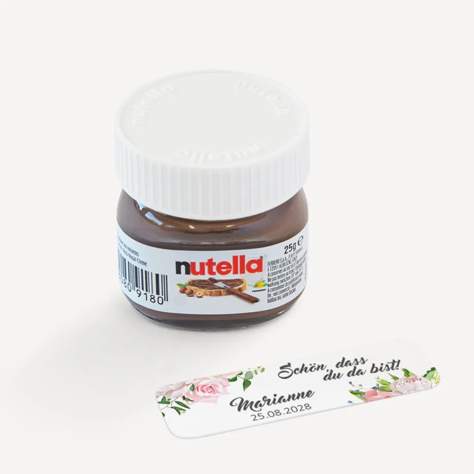 Gastgeschenk Mini Nutella Glas + Aufkleber "Summer Love"