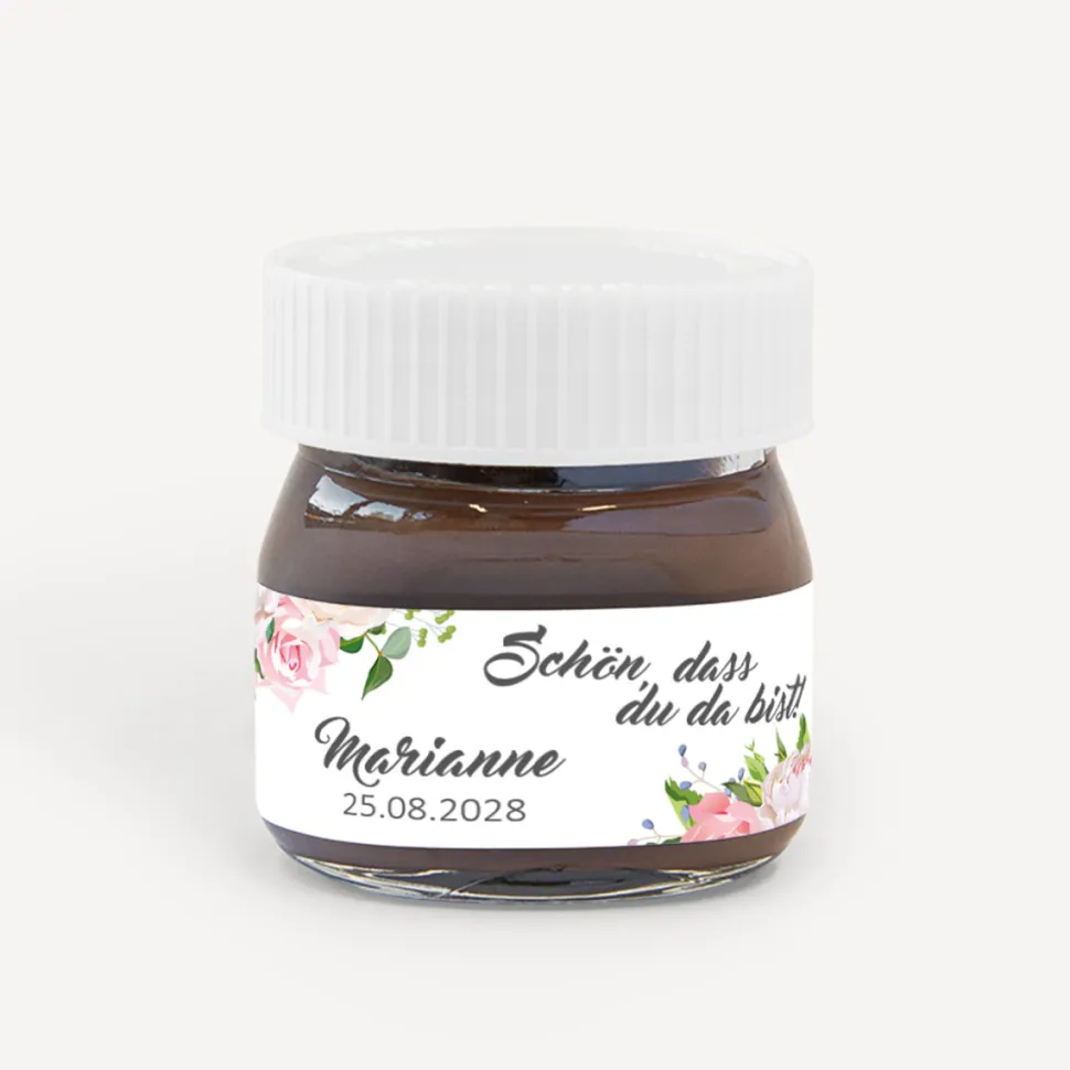 Gastgeschenk Mini Nutella Glas + Aufkleber "Summer Love"