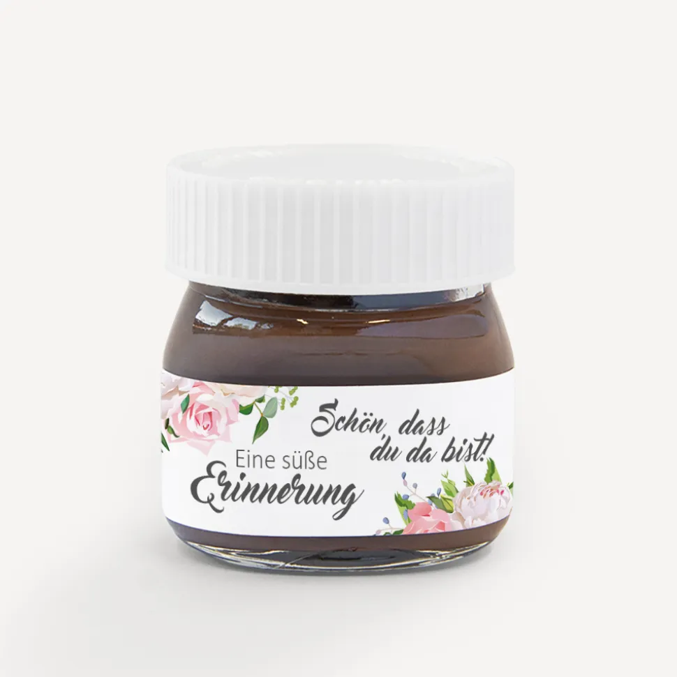 Gastgeschenk Mini Nutella Glas + Aufkleber "Summer Love"