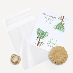 Gastgeschenk Samenbombe + Etikett "Baum Herzen" mit Juteband