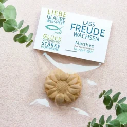 Gastgeschenk Samenbombe Konfirmation Junge + Etikett Liebe Glaube Weisheit