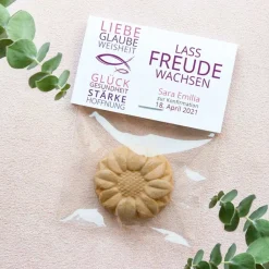 Gastgeschenk Samenbombe Konfirmation Mädchen + Etikett Liebe Glaube Weisheit