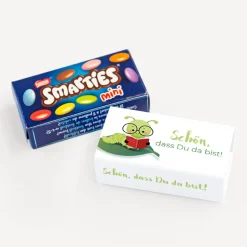 Gastgeschenk SMARTIES mini mit Banderole "Bücherwurm"