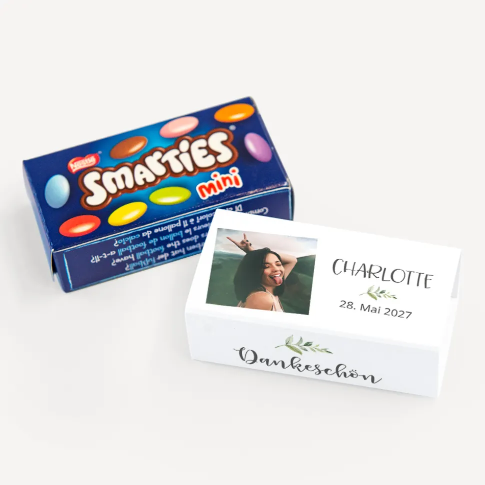 Gastgeschenk SMARTIES mini mit Banderole "Green Magic"