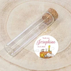 Gastgeschenk Taufe Glasröhrchen + Aufkleber Arche Noah