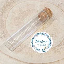 Gastgeschenk Taufe Glasröhrchen + Aufkleber Anker mit Kranz
