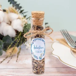 Gastgeschenk Taufe Glasröhrchen + Aufkleber Anker mit Kranz