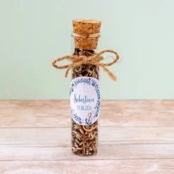 Gastgeschenk Taufe Glasröhrchen + Aufkleber Anker mit Kranz