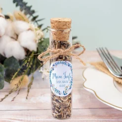 Gastgeschenk Taufe Glasröhrchen + Aufkleber Anker mit Kranz