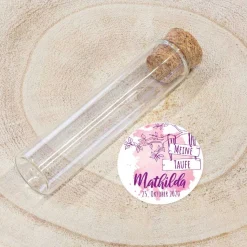 Gastgeschenk Taufe Glasröhrchen + Aufkleber Mädchen Aquarell